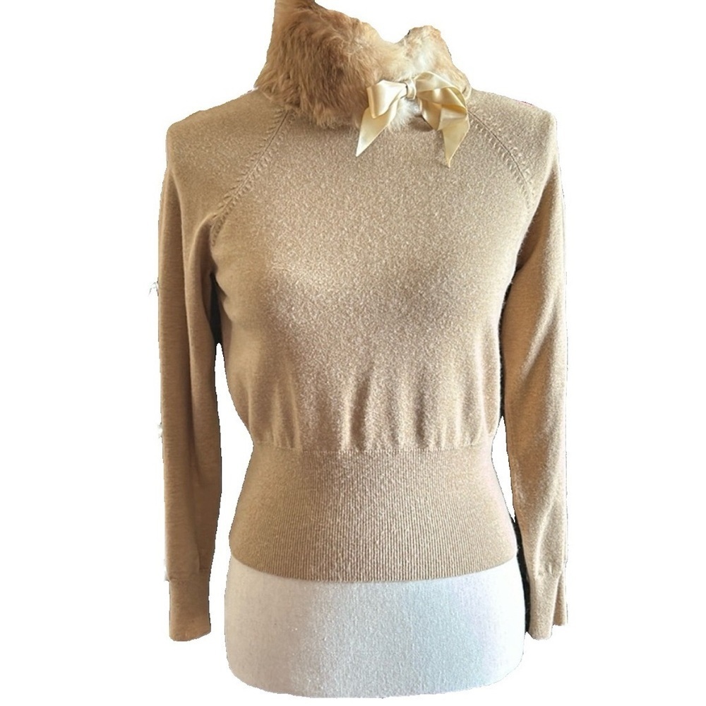 Vintage Liz Claiborne petite small cropped sweater cotton viscose angora mix.